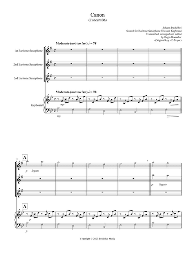Canon (Pachelbel) (Bb) (Baritone Saxophone Trio, Keyboard) (arr. Regis Bookshar)