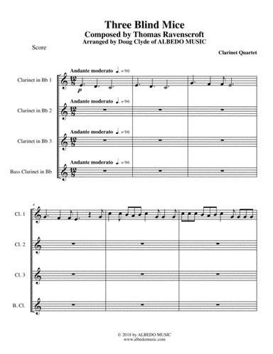 Three Blind Mice for Clarinet Quartet (arr. Doug Clyde)