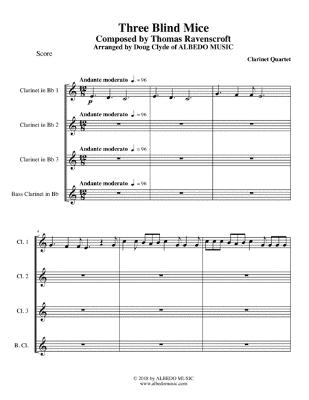 Three Blind Mice for Clarinet Quartet (arr. Doug Clyde)