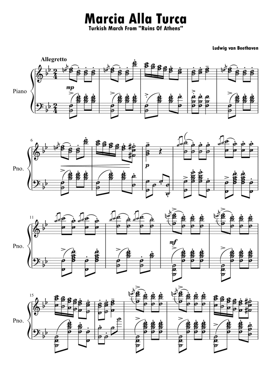Turkish March (Marcia Alla Turca) by BEETHOVEN | Piano Solo Grade 5 with note names (arr. Published Harmony Valarie)