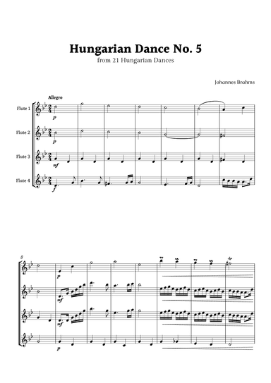 Hungarian Dance No. 5 by Brahms for Flute Quartet (arr. Rika K.)