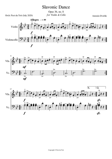 Slavonic Dance, Op. 46, no. 8 - A Dvorák (Violin & Cello) (arr. Peet du Toit)