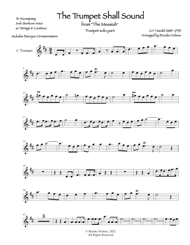 The Trumpet Shall Sound from "The Messiah" in D - Trumpet Parts (arr. Brooks Holmes)