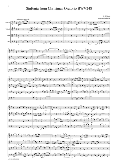 J.S.Bach  Sinfonia from Christmas Oratorio BWV248, for string quartet, CB223 (arr. FCMUSIC)