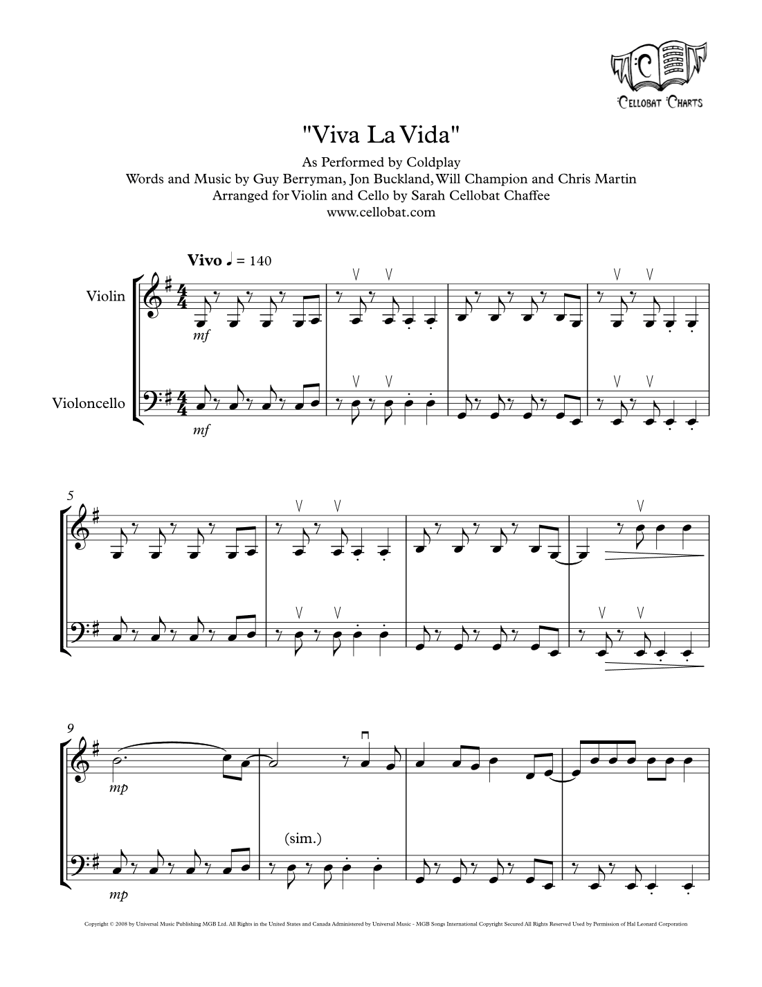Viva La Vida (arr. Sarah Cellobat Chaffee)