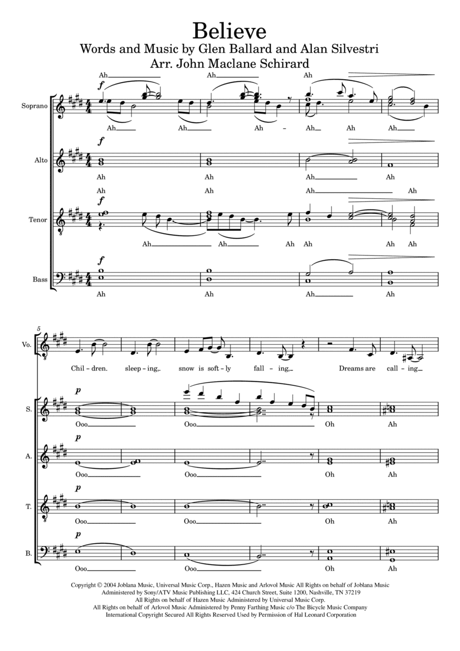 Believe (arr. John Maclane Schirard)