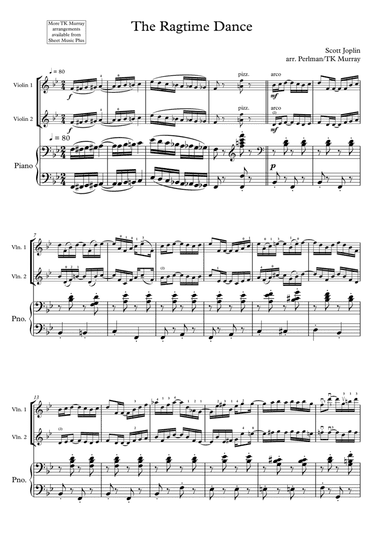 Joplin - Ragtime Dance - 2 Violins & Piano, Violin Duo, Violin Group (arr. TK Murray)