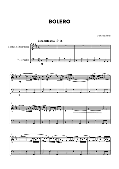 Bolero (for Soprano Saxophone and Cello) (arr. Cadenza Editions)