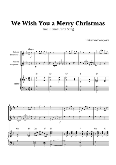 We Wish you a Merry Christmas for Baritone Sax Duet with Piano (arr. Rika K.)