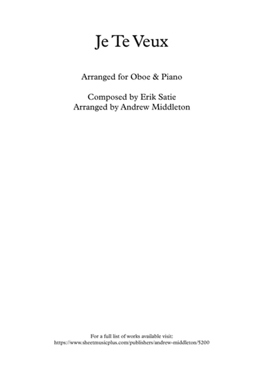 Je Te Veux arranged for Oboe and Piano (arr. Andrew Middleton)