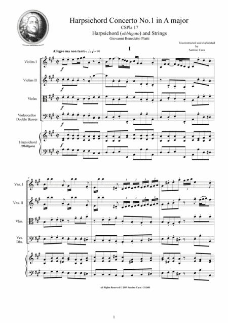 Platti - Harpsichord Concerto No.1 in A major CSPla18 for Harpsichord and Strings (arr. Santino Cara)