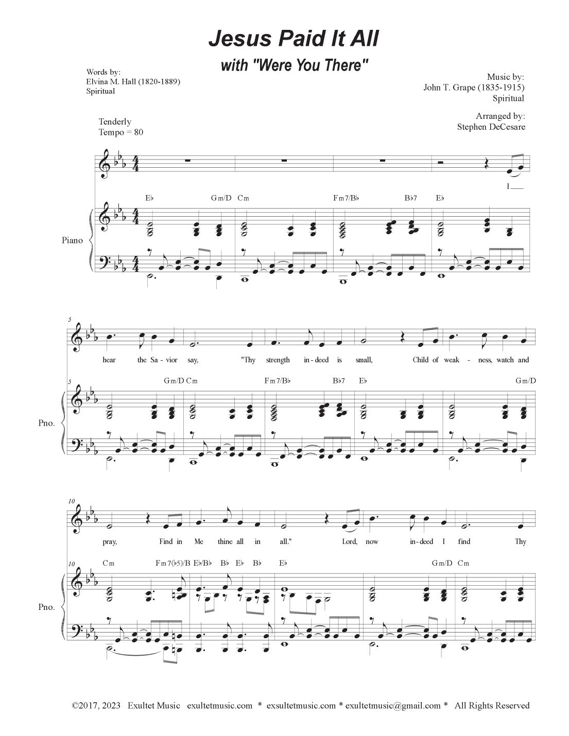 Jesus Paid It All (with "Were You There") (Vocal solo - High Key) (arr. Stephen DeCesare)