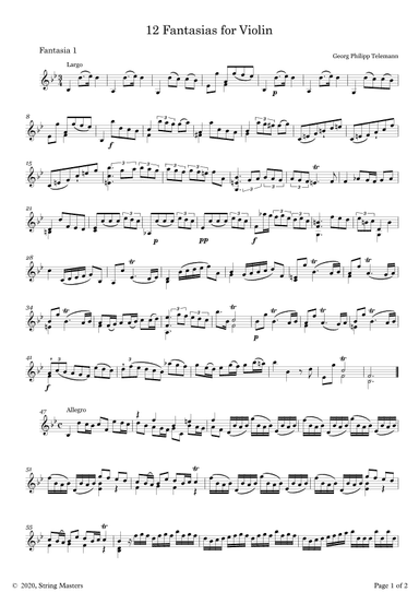 Telemann 12 Fantasias for Solo Violin, No 01 (arr. String Masters)