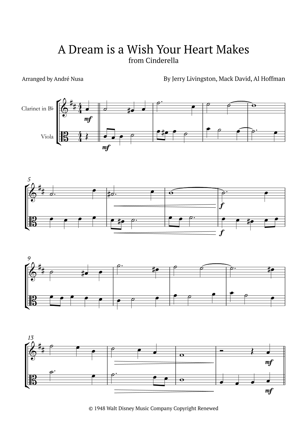 A Dream Is A Wish Your Heart Makes (arr. André Nusa)