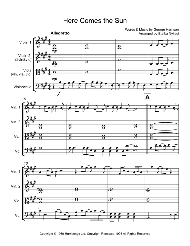 Here Comes The Sun (arr. Etelka Nyilasi)