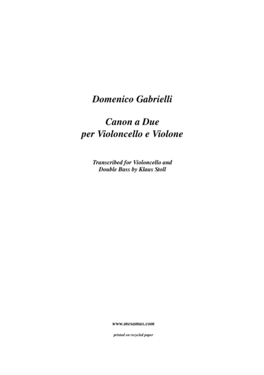 Domenico Gabrielli, (1659-1690) Canon a due transcribed and edited by Klaus Stoll (arr. Klaus Stoll)