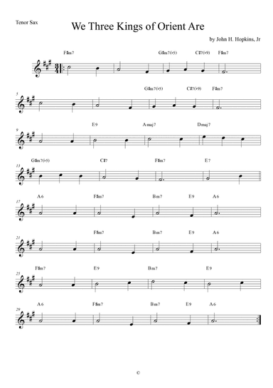 Wee Three Kings of The Orient Are - Jazz Version for Tenor Sax (arr. Anderson Quevedo)