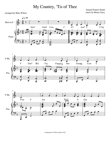 America (My Country 'Tis of Thee)--horn solo (arr. Beka Wilson)
