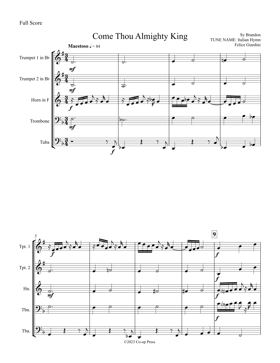 Come Thou Almighty King for Brass Quintet (arr. Sy Brandon)