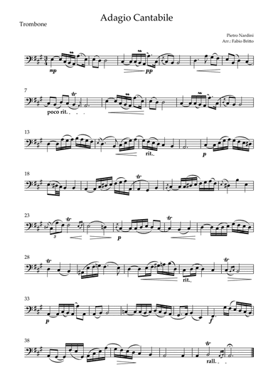 Adagio Cantabile (P. Nardini) for Trombone Solo (arr. Fabio Britto)