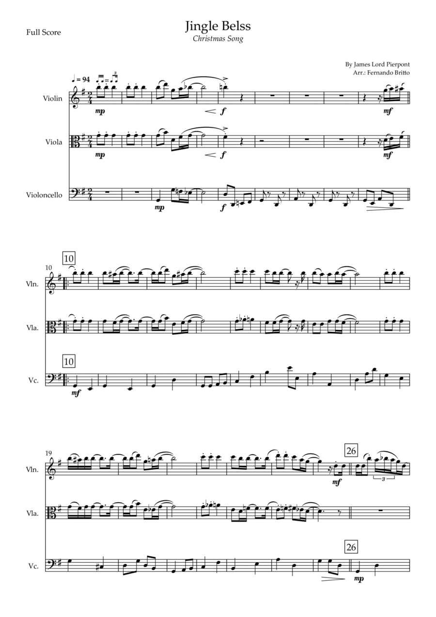 Jingle Bells - Jazz Version (Christmas Song) for String Trio (arr. Fernando Britto)