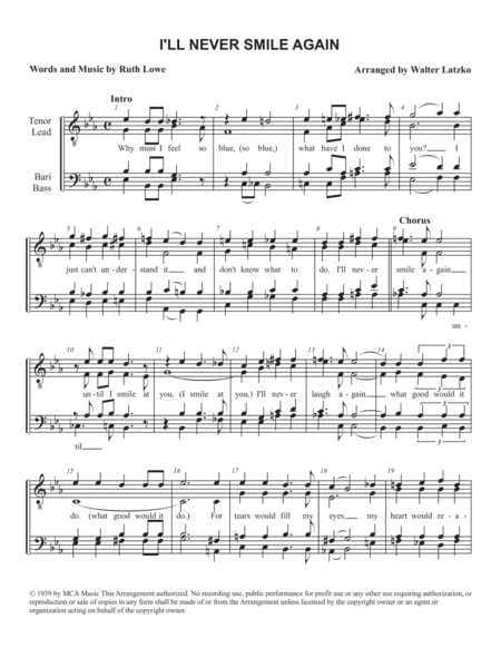 I'll Never Smile Again (arr. Walter Latzko)