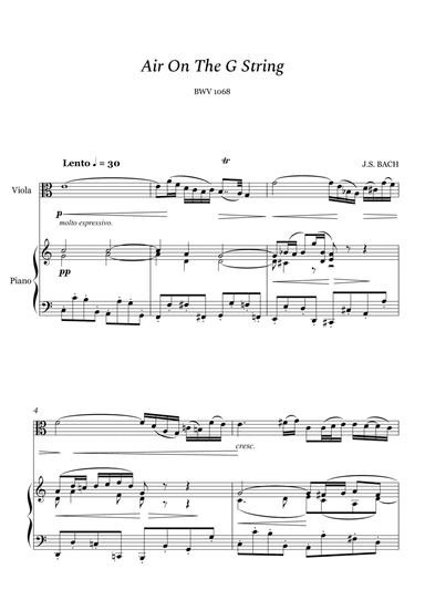 Bach - Air on The G String for Viola and Piano (arr. Cassio Silva)
