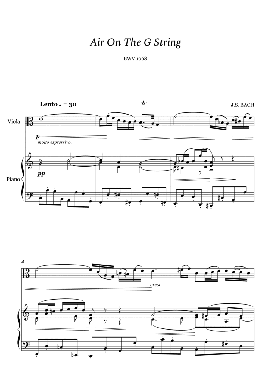 Bach - Air on The G String for Viola and Piano (arr. Cassio Silva)