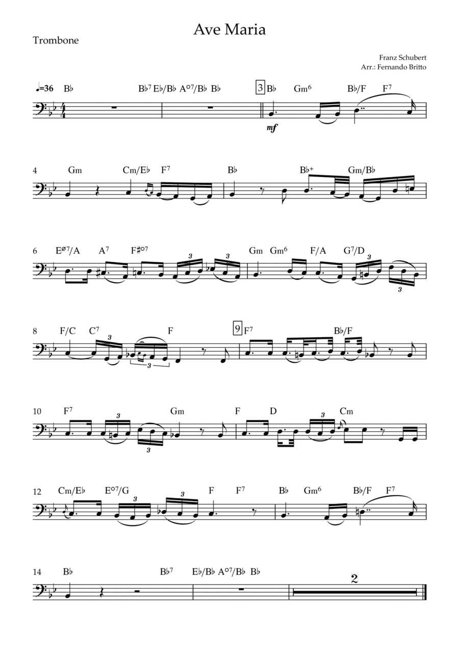 Ave Maria (Franz Schubert) for Trombone Solo with Chords (arr. Fernando Britto)