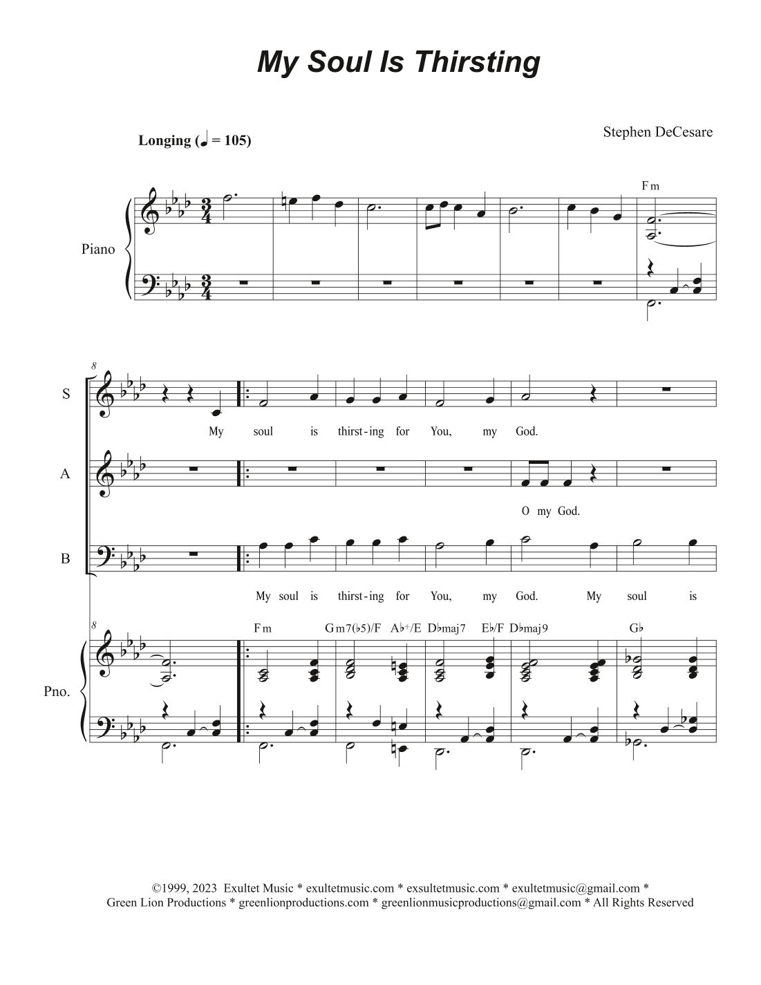 My Soul Is Thirsting (Vocal Trio - (SAB)