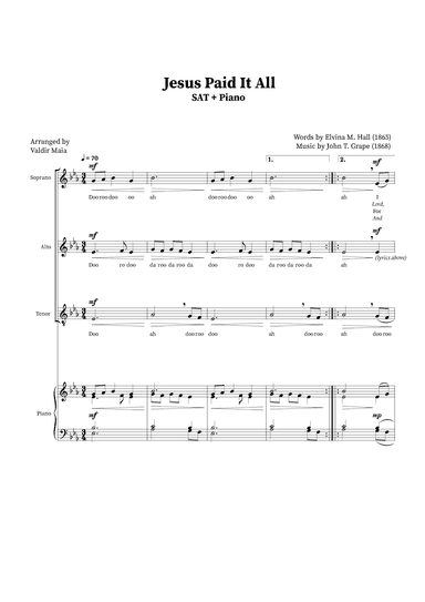 Jesus Paid It All - SAT Trio or Choir (Piano Accompaniment) (arr. Valdir Maia)