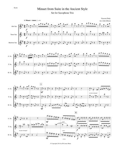 Minuet from Suite in the Ancient Style set for Saxophone Trio (arr. John Gibson)