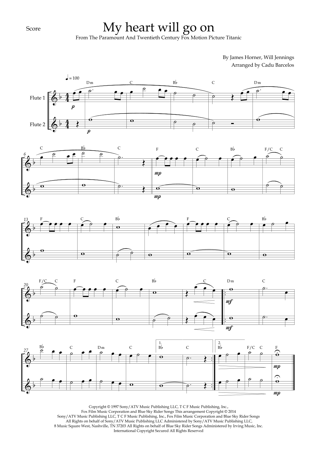 My Heart Will Go On (love Theme From 'titanic') (arr. Cadu Barcelos)