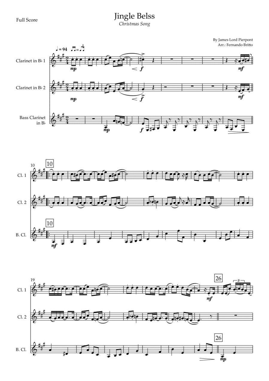 Jingle Bells - Jazz Version (Christmas Song) for Clarinet Trio (arr. Fernando Britto)
