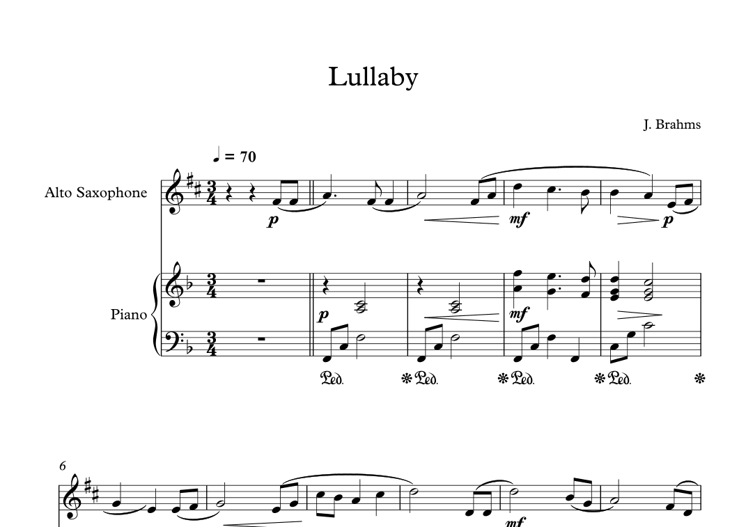 Lullaby - Johannes Brahms (Alto Sax + Piano) (arr. Digital Book Music)