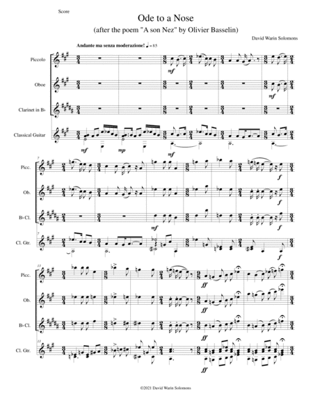 Ode to a Nose for piccolo, oboe, clarinet and guitar