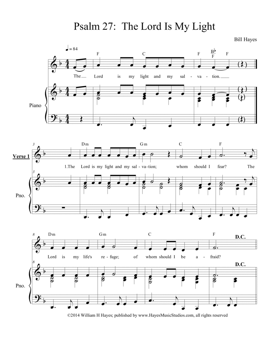 Psalm 27:  The Lord I/s My Light - piano/vocal