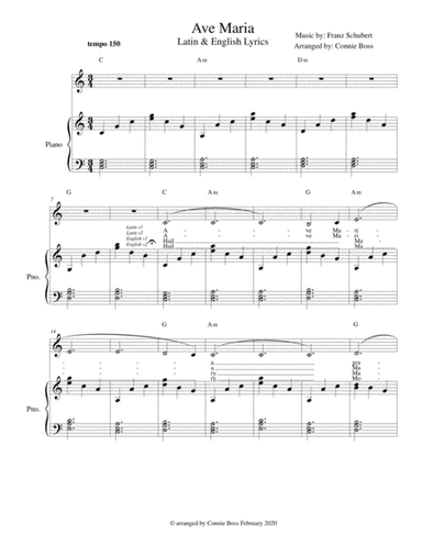 Ave Maria - Latin and English lyrics included for alto voice and piano (arr. Connie Boss)