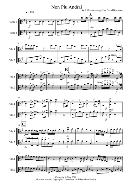 Non Più Andrai for Viola Duet (arr. David Burndrett)