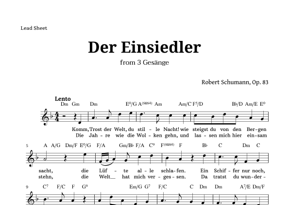 Der Einsiedler by Schumann for Voice and Chords (arr. Langanho)