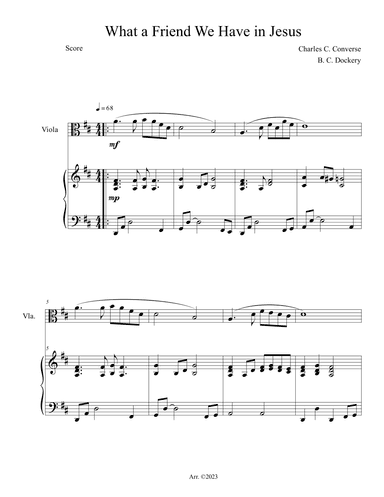 What a Friend We Have in Jesus (Viola Solo with Piano Accompaniment) (arr. B. C. Dockery)