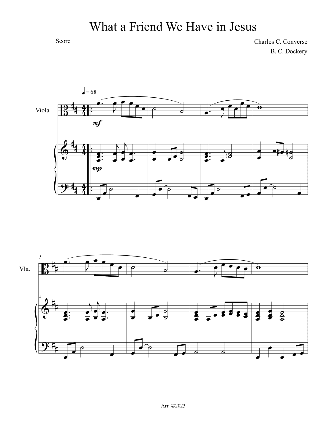 What a Friend We Have in Jesus (Viola Solo with Piano Accompaniment) (arr. B. C. Dockery)