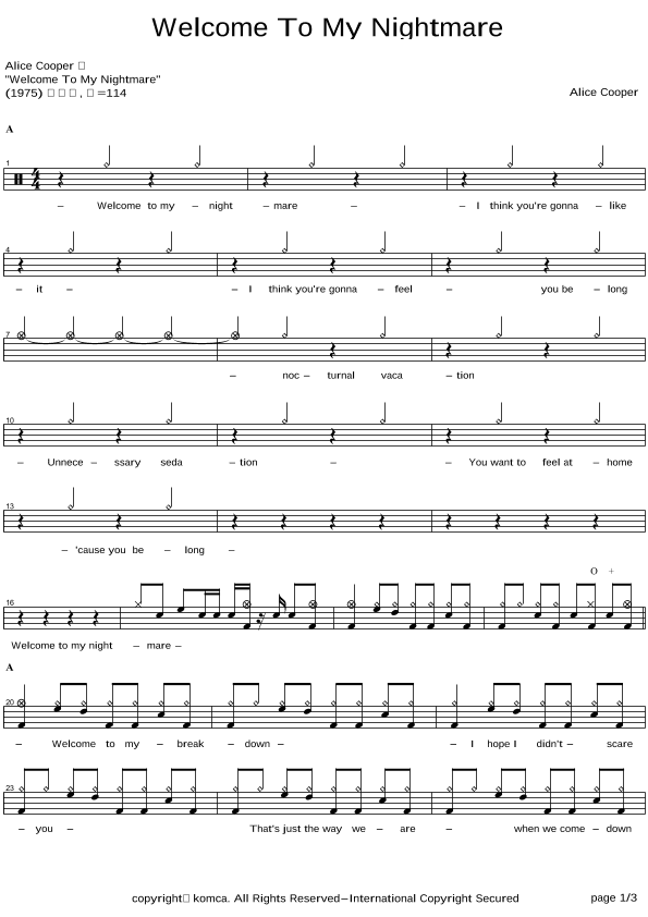 Welcome To My Nightmare (arr. COPYDRUM)
