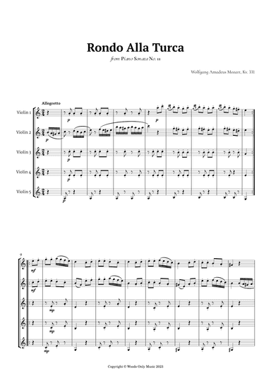 Rondo Alla Turca by Mozart for Violin Quintet (arr. Ander)