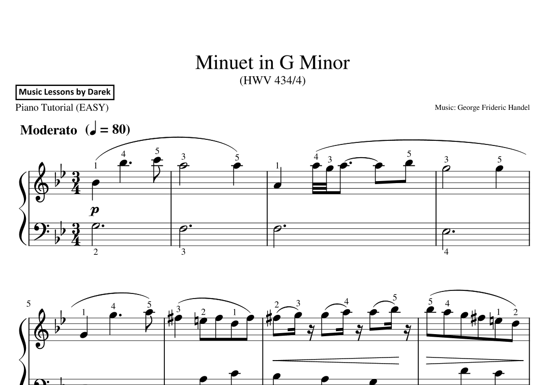 Minuet in G Minor (EASY PIANO) (HWV 434/4) [George Frideric Handel] (arr. Darek)