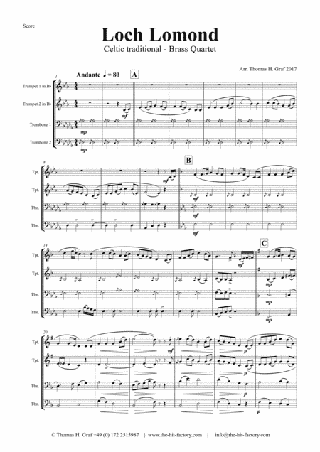 Loch Lomond - Celtic Traditional - Brass Quartet (arr. Thomas H. Graf)
