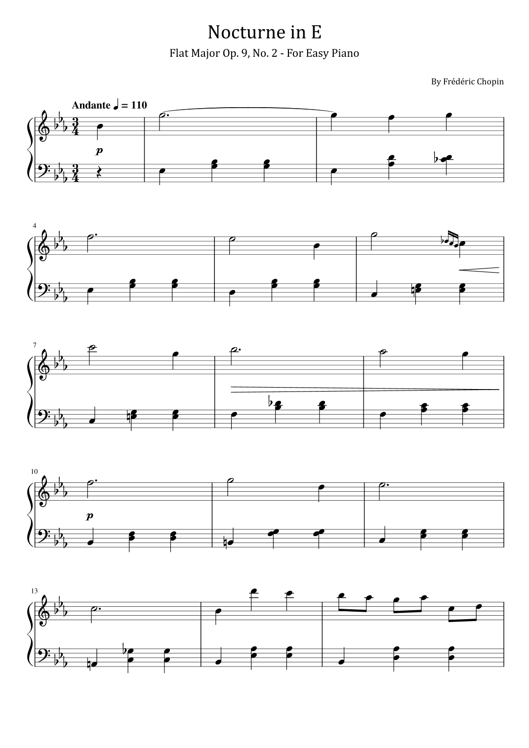Chopin - Nocturne in E - flat Major, Op. 9, No. 2 - For Easy Piano (arr. poon)