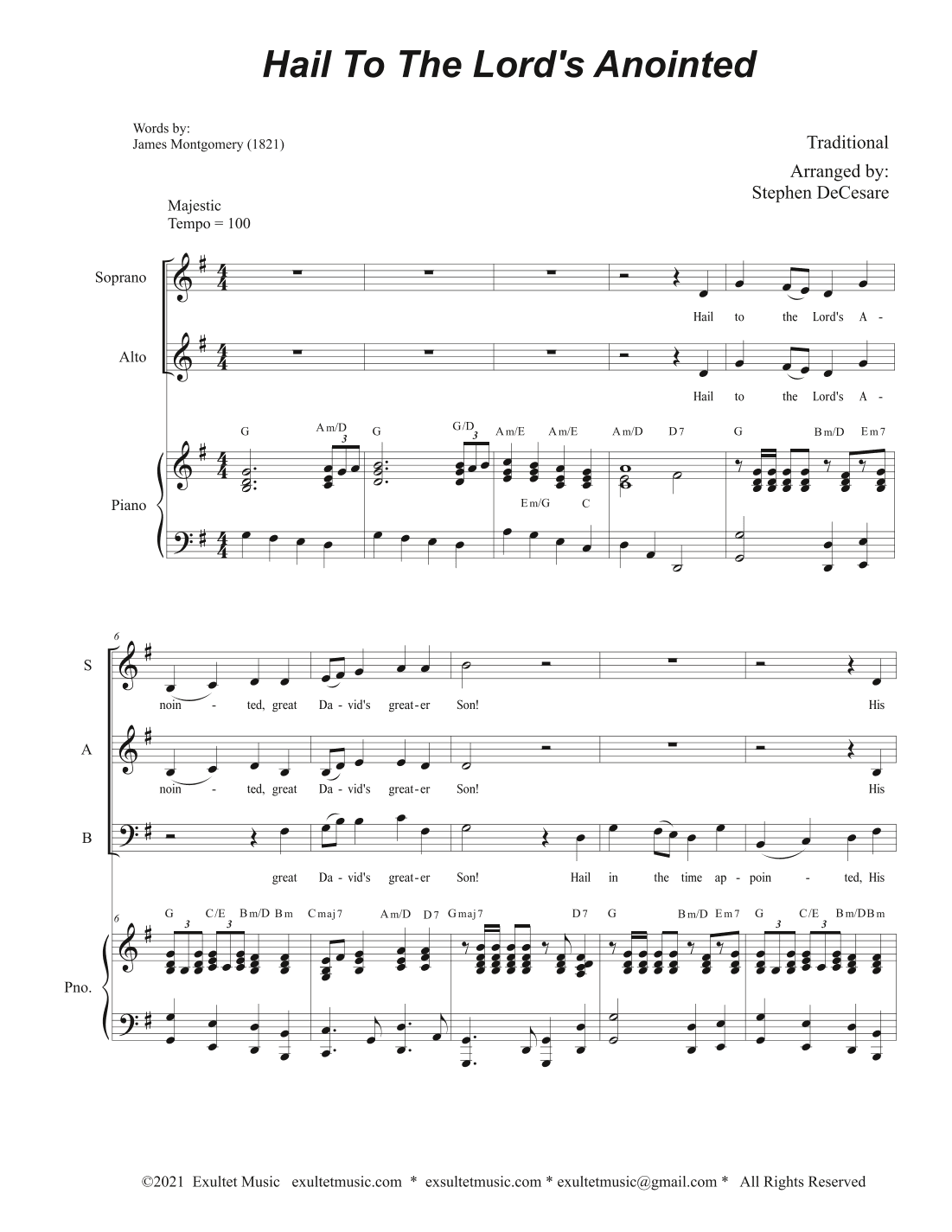 Hail To The Lord's Anointed (Vocal Trio (SAB) - Piano accompaniment) (arr. Stephen DeCesare)