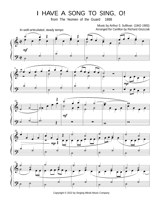 I Have a Song to Sing, O! (from "The Yeoman of the Guard") (arr. Richard Giszczak)