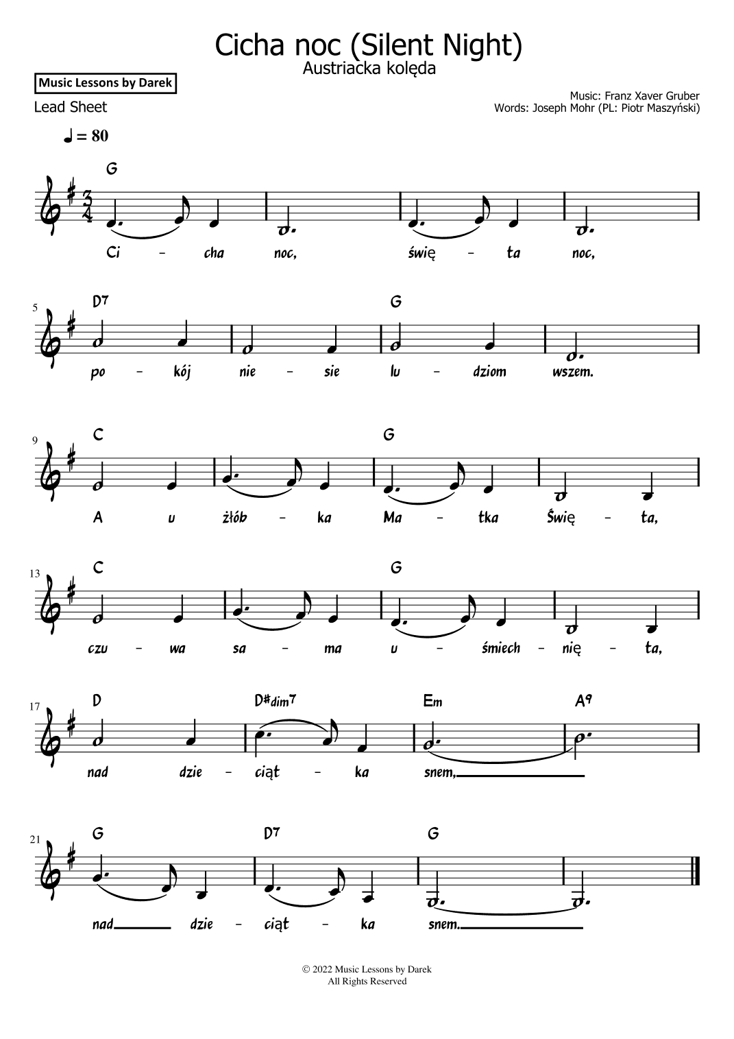 Cicha noc / Silent Night (Polish Christmas Carol) [Lead Sheet] (arr. Darek)